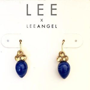 Lee by Lee Angel Navy Swirl Teardrop Crystal Pave Dainty Earrings NWT 48
